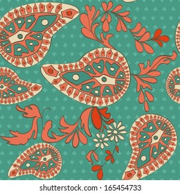 Abstract Seamless Hand-Drawn Paisley Pattern 