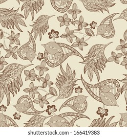 Abstract Seamless Hand-Drawn Paisley Pattern 