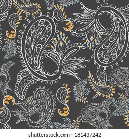 Abstract Seamless Hand-Drawn Paisley Pattern 