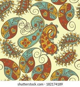 Abstract Seamless Hand-Drawn Paisley Pattern