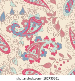 Abstract Seamless Hand-Drawn Paisley Pattern 