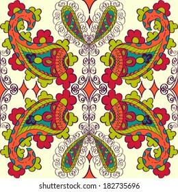 Abstract Seamless Hand-Drawn Paisley Pattern 