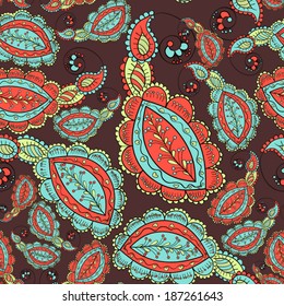 Abstract Seamless Hand-Drawn Paisley Pattern 