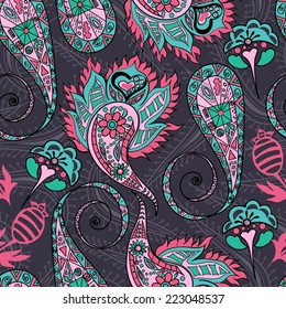 Abstract Seamless Hand-Drawn Paisley Pattern 