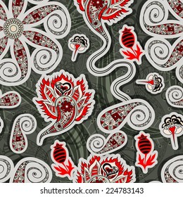 Abstract Seamless Hand-Drawn Paisley Pattern 
