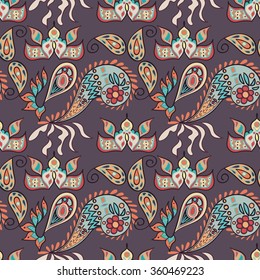 Abstract Seamless Hand-Drawn Paisley Pattern 