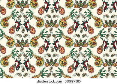 Abstract Seamless Hand-Drawn Paisley Pattern 