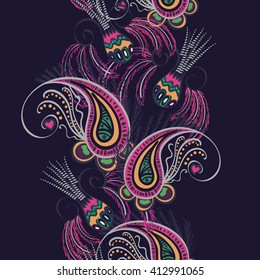 Abstract Seamless Hand-Drawn Paisley Pattern 