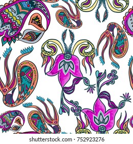 Abstract Seamless Hand-Drawn Paisley Pattern