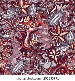 Abstract seamless hand-drawn pattern. Floral wavy texture. Use as pattern fill or surface texture. Full color seamless floral wavy background