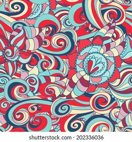 Abstract seamless hand-drawn pattern. Floral wavy texture. Use as pattern fill or surface texture. Full color seamless floral wavy background