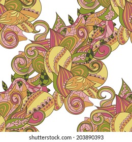 Abstract seamless hand-drawn pattern. Floral wavy texture. Use as pattern fill or surface texture. Full color seamless floral wavy background