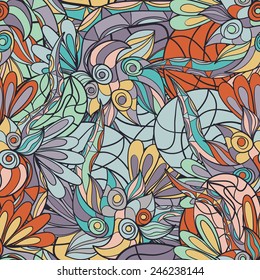 Abstract seamless hand-drawn pattern. Floral wavy texture. Use as pattern fill or surface texture. Full color seamless floral wavy background