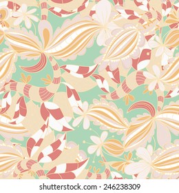Abstract seamless hand-drawn pattern. Floral wavy texture. Use as pattern fill or surface texture. Full color seamless floral wavy background