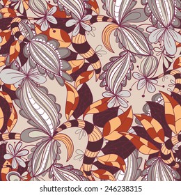 Abstract seamless hand-drawn pattern. Floral wavy texture. Use as pattern fill or surface texture. Full color seamless floral wavy background