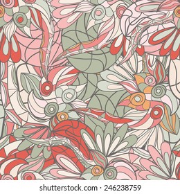 Abstract seamless hand-drawn pattern. Floral wavy texture. Use as pattern fill or surface texture. Full color seamless floral wavy background