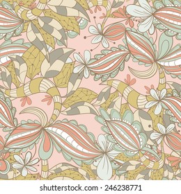 Abstract seamless hand-drawn pattern. Floral wavy texture. Use as pattern fill or surface texture. Full color seamless floral wavy background