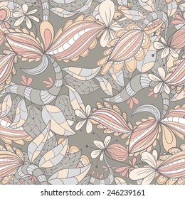 Abstract seamless hand-drawn pattern. Floral wavy texture. Use as pattern fill or surface texture. Full color seamless floral wavy background