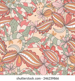 Abstract seamless hand-drawn pattern. Floral wavy texture. Use as pattern fill or surface texture. Full color seamless floral wavy background