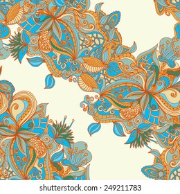 Abstract seamless hand-drawn pattern. Floral wavy texture. Use as pattern fill or surface texture. Full color seamless floral wavy background