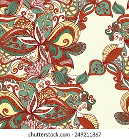 Abstract seamless hand-drawn pattern. Floral wavy texture. Use as pattern fill or surface texture. Full color seamless floral wavy background