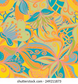 Abstract seamless hand-drawn pattern. Floral wavy texture. Use as pattern fill or surface texture. Full color seamless floral wavy background