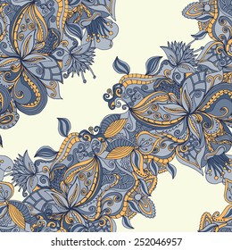 Abstract seamless hand-drawn pattern. Floral wavy texture. Use as pattern fill or surface texture. Full color seamless floral wavy background