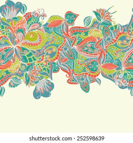 Abstract seamless hand-drawn pattern. Floral wavy texture. Use as pattern fill or surface texture. Full color seamless floral wavy background