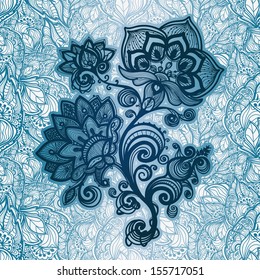 Abstract seamless hand-drawn pattern of leaves and flowers.Seamless pattern can be used for wallpaper, pattern fills, web page background,surface textures. Gorgeous seamless floral background