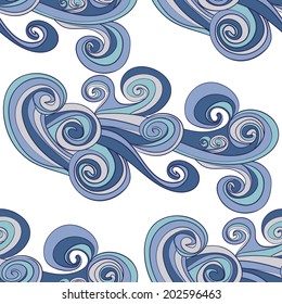 Abstract seamless hand-drawn pattern. Use as pattern fill or surface texture. Full color seamless floral wavy background