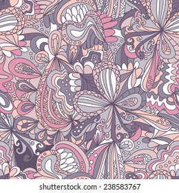 Abstract seamless hand-drawn pattern. Use as pattern fill or surface texture. Full color seamless floral wavy background