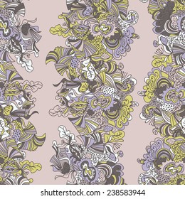 Abstract seamless hand-drawn pattern. Use as pattern fill or surface texture. Full color seamless floral wavy background