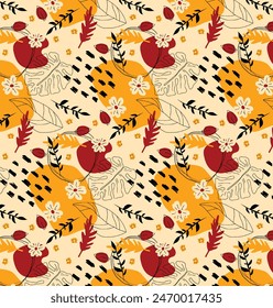 Abstract seamless hand-drawn pattern. Use as pattern fill or surface texture. Full color seamless floral wavy background
