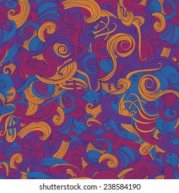 Abstract seamless hand-drawn wave pattern. Use as pattern fill or surface texture. Full color seamless wavy background