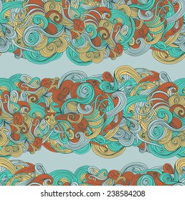 Abstract seamless hand-drawn wave pattern. Use as pattern fill or surface texture. Full color seamless wavy background