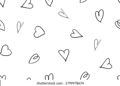 Abstract seamless heart models. Ink illustrations. Black and white.