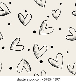 Abstract seamless heart pattern. Black and white.