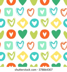 Abstract seamless heart pattern. Hand drawn illustration. Simple background with hearts for decoration.
