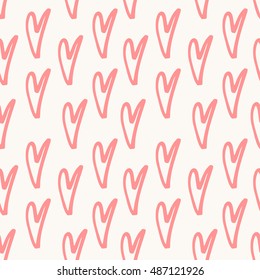 Abstract seamless heart pattern. Hand drawn doodle. Ink and brush vector illustration.