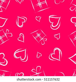 Abstract seamless heart pattern with hearts, gift boxes