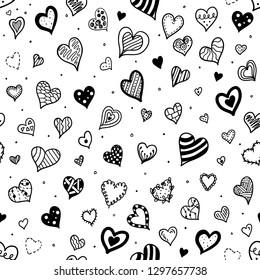 Abstract seamless heart pattern. Illustration in doodle style. Black and white. St. Valentine's Day. Love.