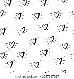 Abstract seamless heart pattern. Ink illustration. Black and white.