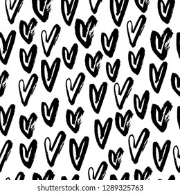Abstract seamless heart pattern. Ink illustration. Black and white