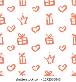 Abstract seamless heart pattern. Ink illustration
