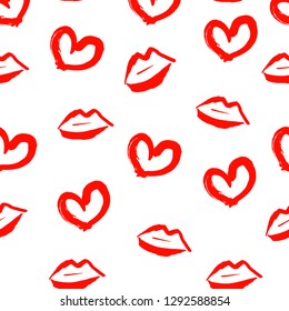 Abstract seamless heart pattern. Ink illustration