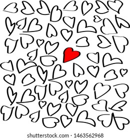 Abstract seamless heart pattern. Ink illustration