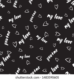 Abstract seamless heart pattern. Ink illustration. Black and white.