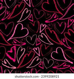 Abstract seamless heart pattern. Ink illustration. Valentine day concept