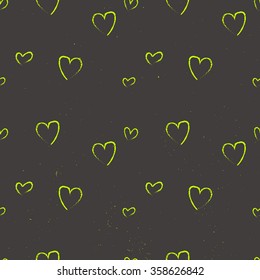 Abstract seamless heart pattern. Ink illustration. Black and white on chalkboard