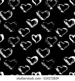 Abstract seamless heart pattern. Ink illustration. Black and white.